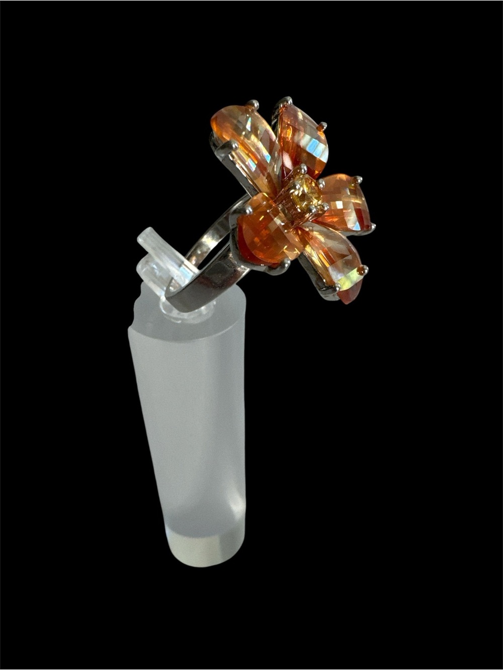 Orange Crystal Flower Ring - Women Jewelry